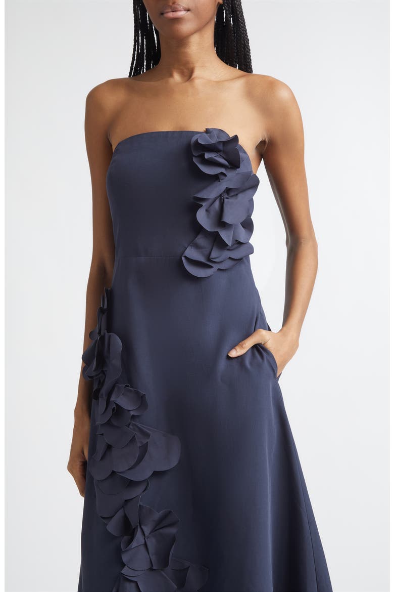 Zaria Floral Strapless Midi Dress, Alternate, color, NAVY