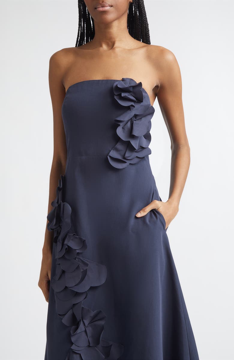 Ramy Brook Zaria Floral Strapless Midi Dress, Alternate, color, Navy