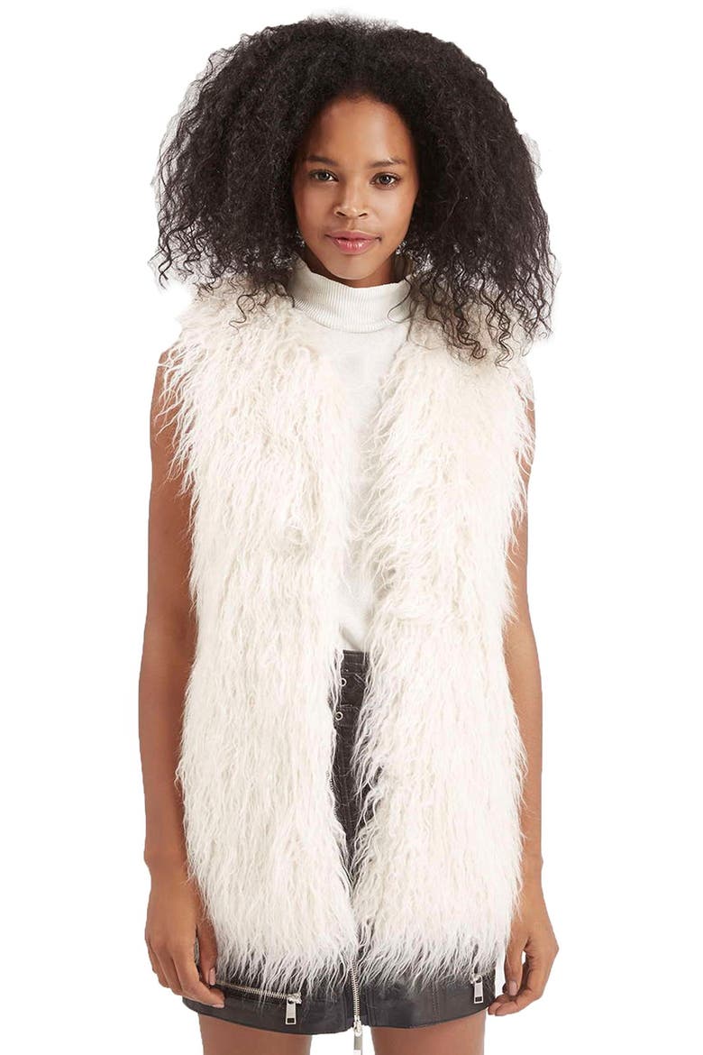 'Shaun' Faux Fur Vest, Main, color, NUDE