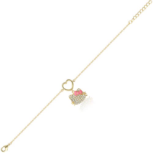 Hello Kitty Pave Heart Charm Bracelet In Gold