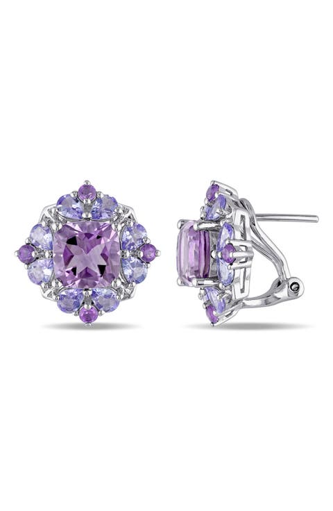 Sterling Silver Amethyst Cluster Stud Earrings