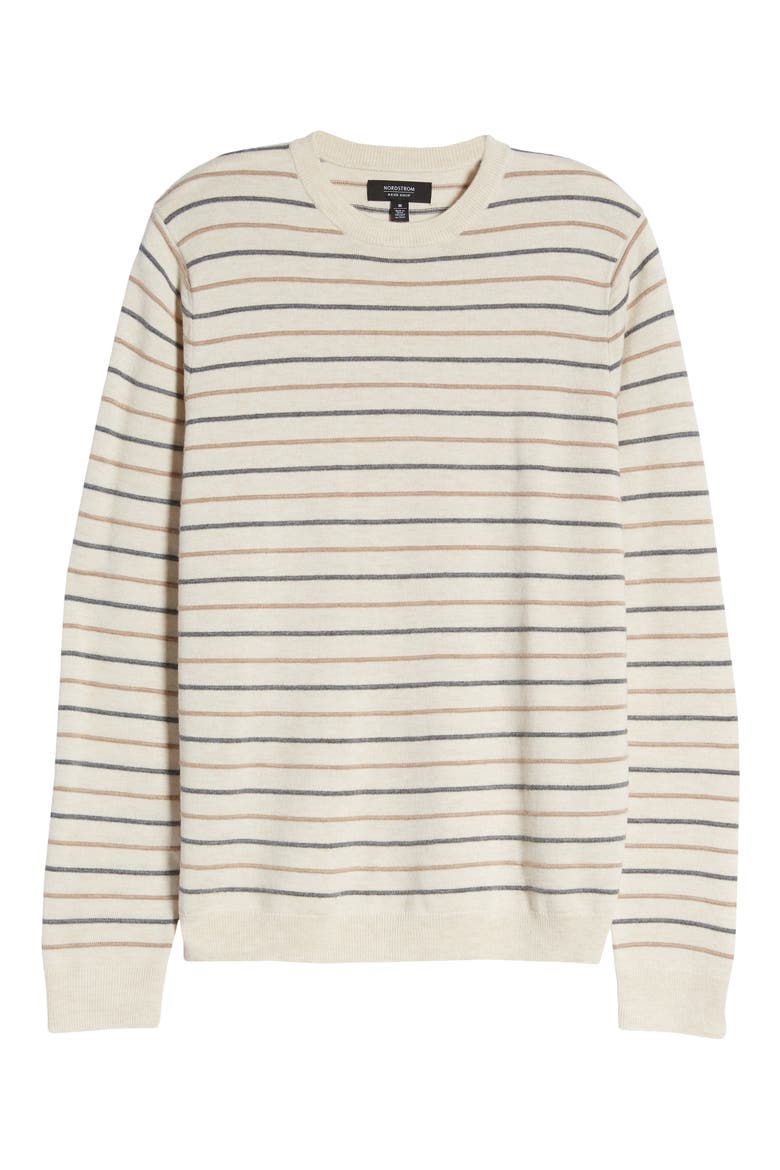 Stripe Crewneck Sweater, Alternate, color, BEIGE BURNT STRIPE
