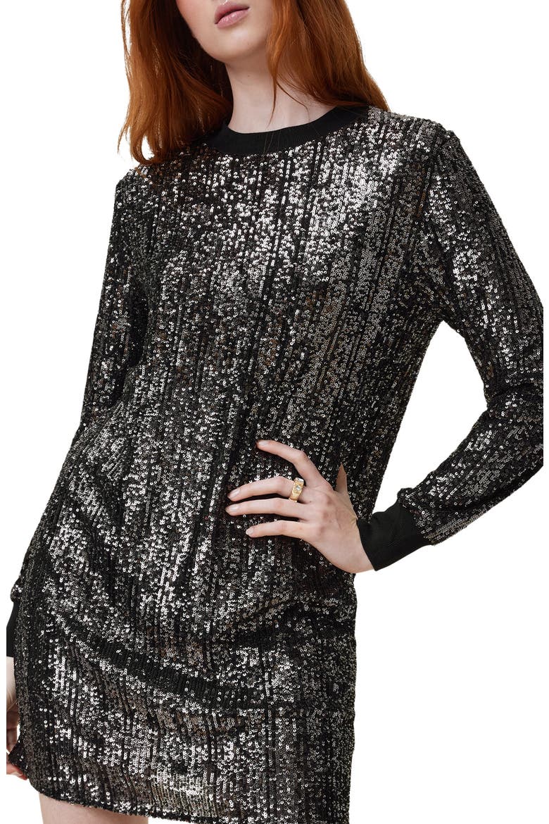 Solstice Sequin Long Sleeve Dress, Alternate, color, BLACK