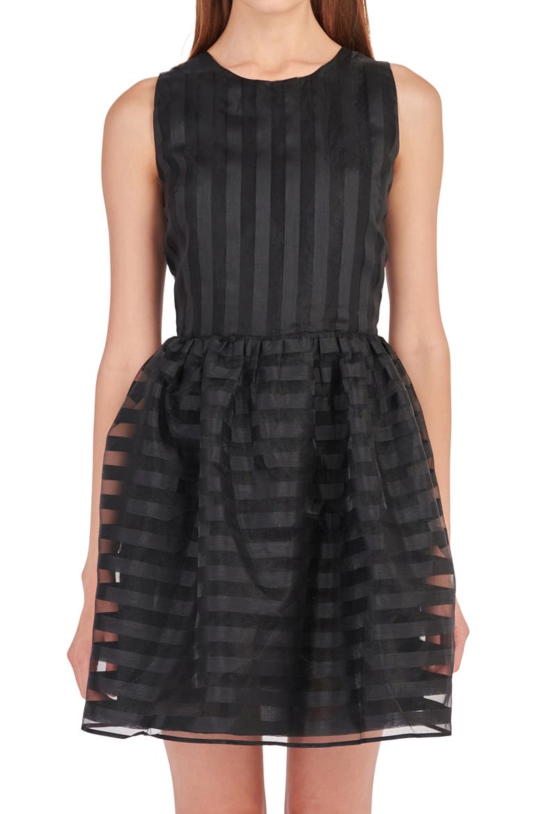 Stripe Sleeveless Organza Dress, Alternate, color, BLACK