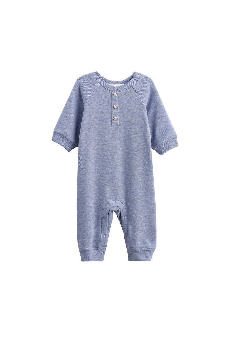 Daniel Long Sleeve Solid Ribbed Button Placket Straight Leg Romper, Main, color, Blue