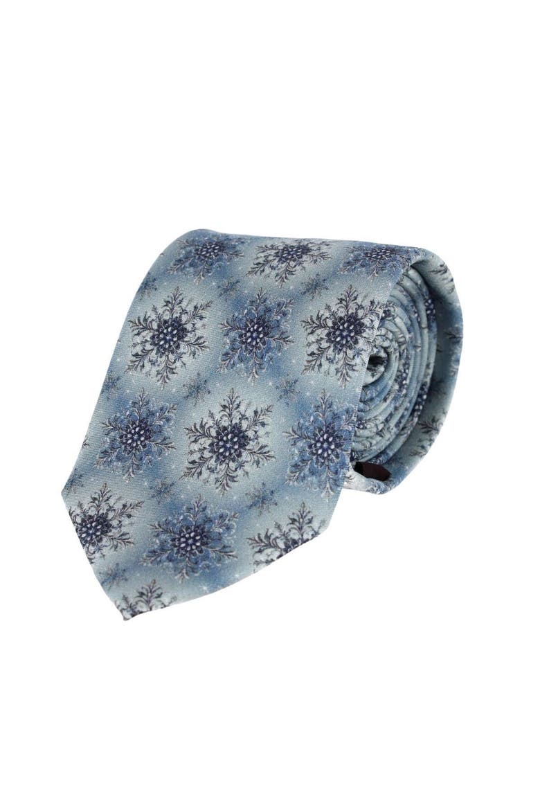 Big and Tall Clarence The Classy Snowflake Silk Holiday Necktie, Main, color, Light Blue