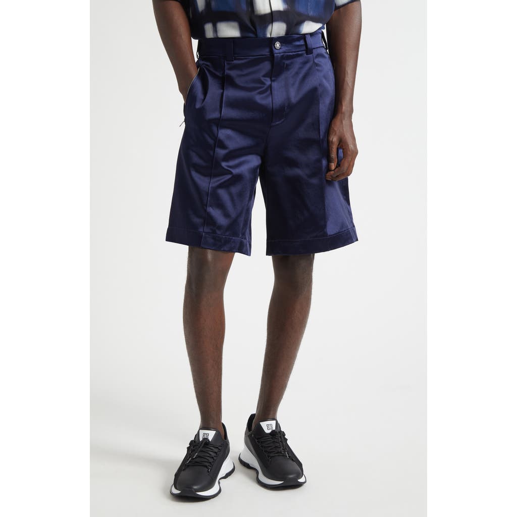 Givenchy Flat Front Satin Bermuda Shorts In Blue