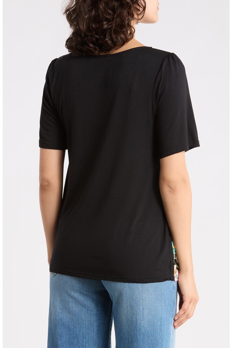 Embroidered Mesh Overlay Top, Alternate, color, BLACK
