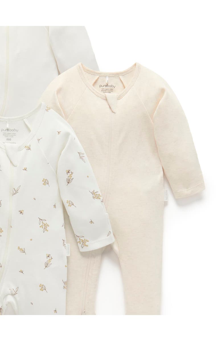 Purebaby 4 Pack Zip Footie Unisex, Alternate, color, Vanilla Wattle Bee Pack