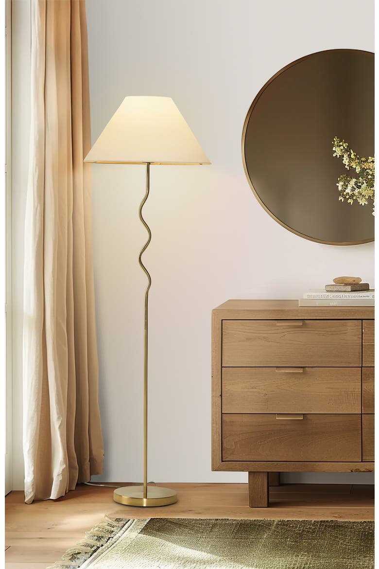 Squiggle 62" LED Modern Wavy Floor Lamp with Fabric Shade, Bulb Included, Alternate, color, Antique Brass