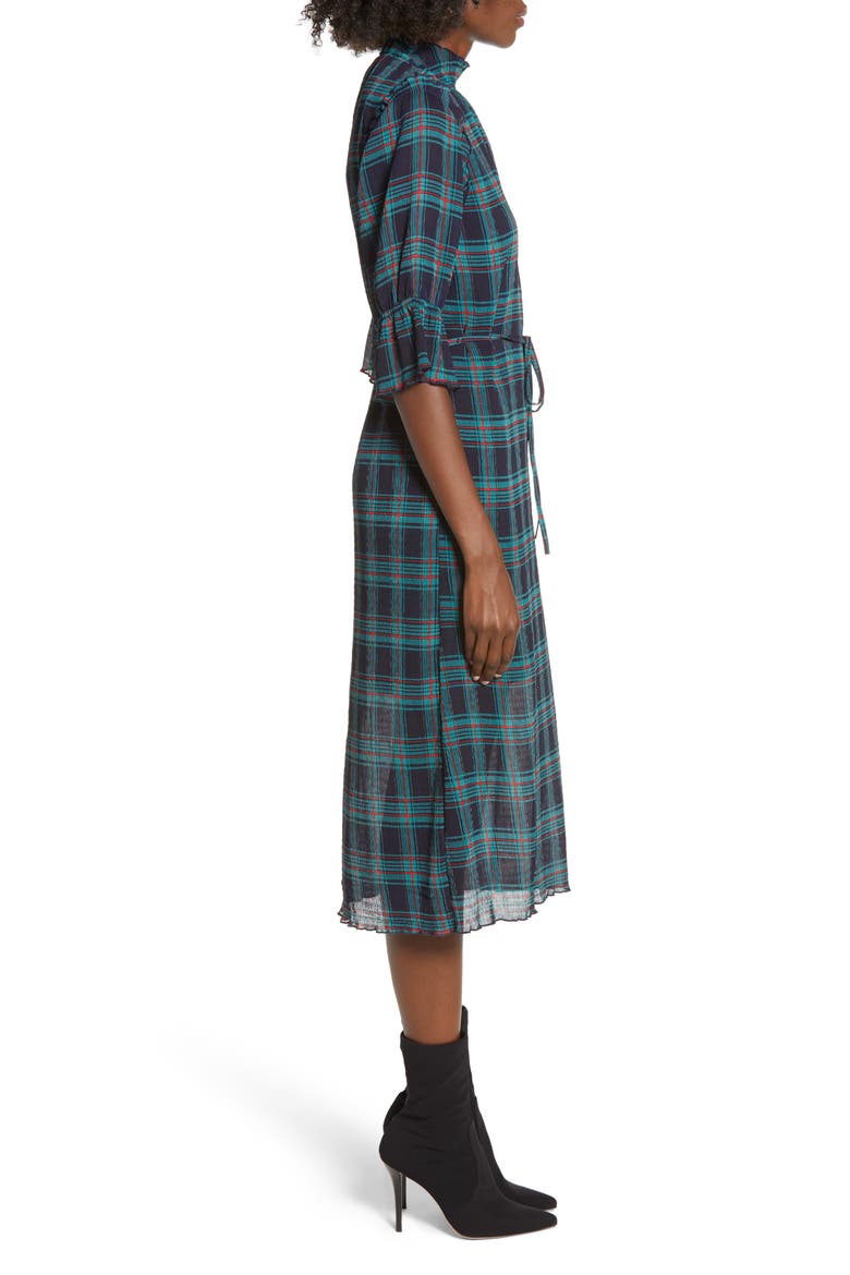 Zone Tartan Midi Dress, Alternate, color, NAVY W RED