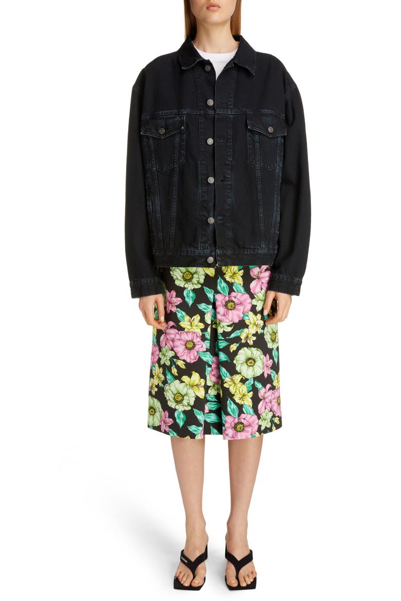 Floral Print Cotton A-Line Skirt, Alternate, color, BLACK/ GREEN