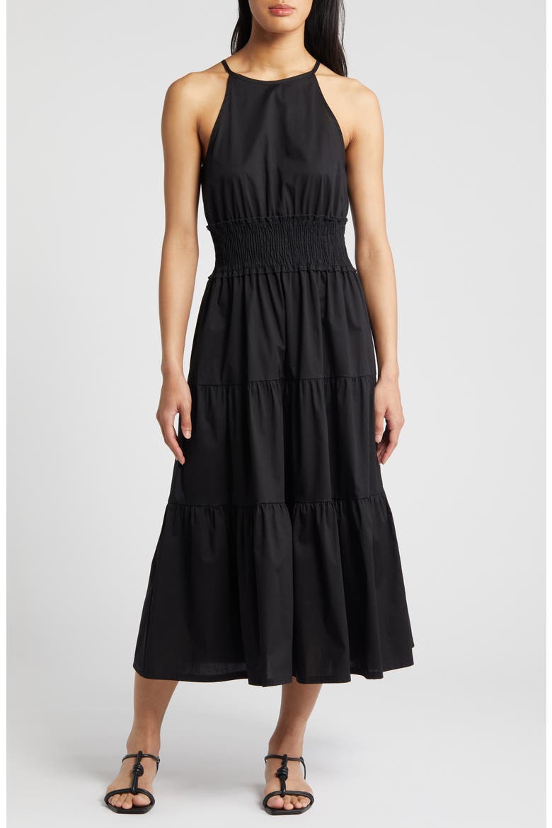 Smocked Waist Tiered Maxi Dress, Main, color, BLACK