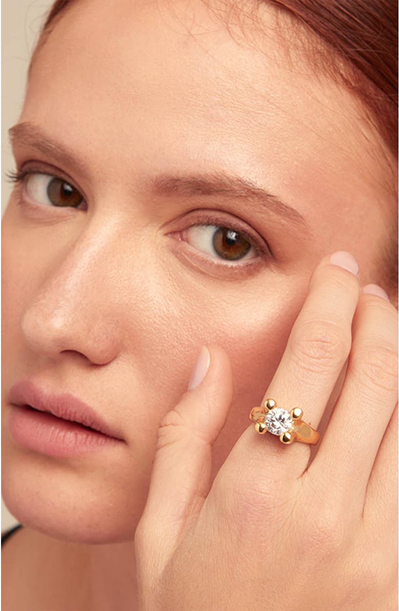 UNODE50 18K Gold-Plated Ring With White Cubic Zirconia, Alternate, color, Metallic Gold