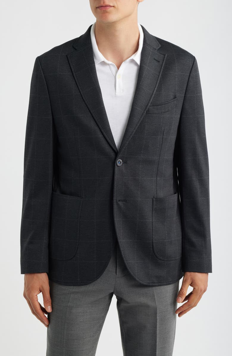 GRUNER 1949 Alfi Windowpane Check Knit Sport Coat, Main, color, Black Windowpane
