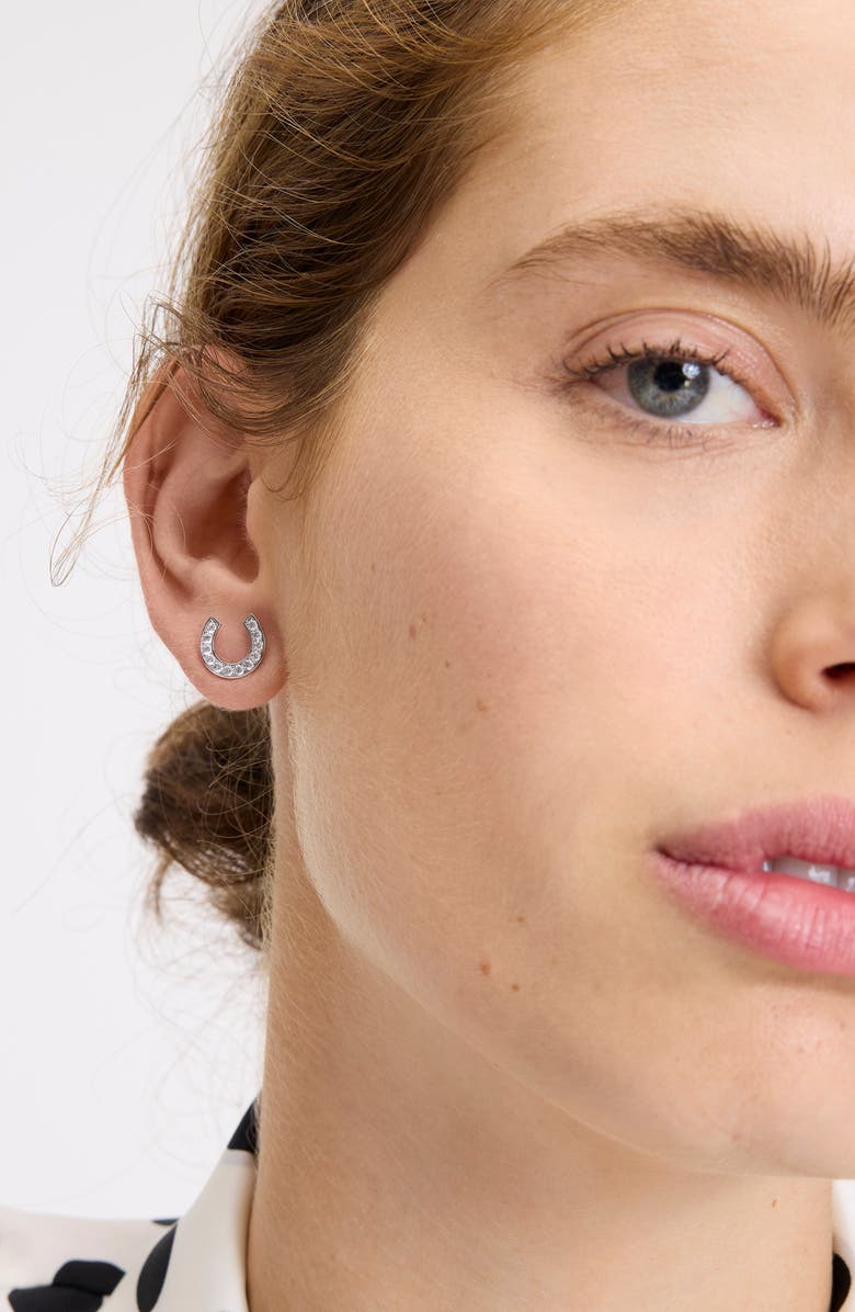 Kate Spade New York cubic zirconia horseshoe stud earrings, Alternate, color, Clear/ Silver.