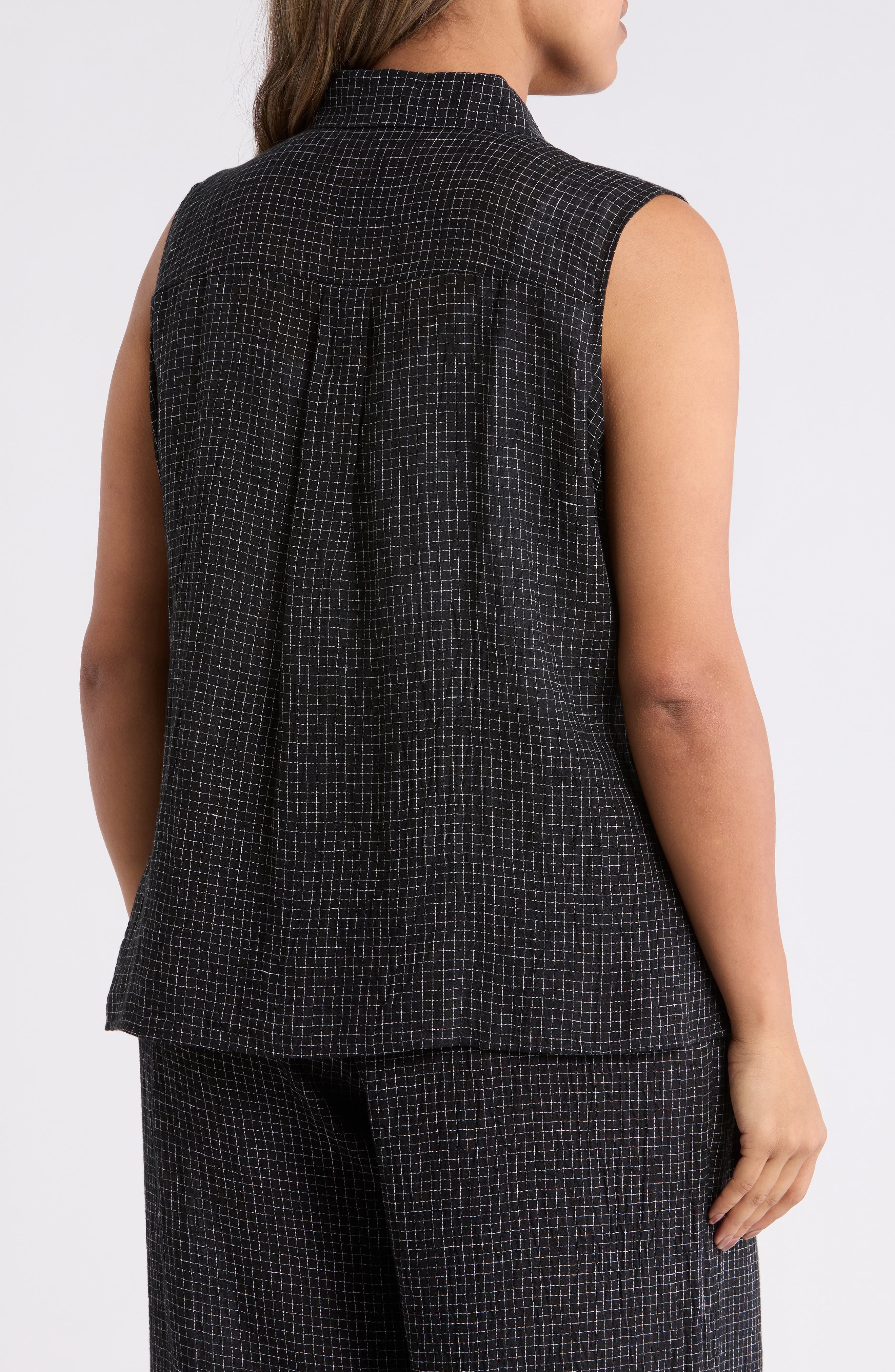 Grid Sleeveless Button-Up Shirt - image 2