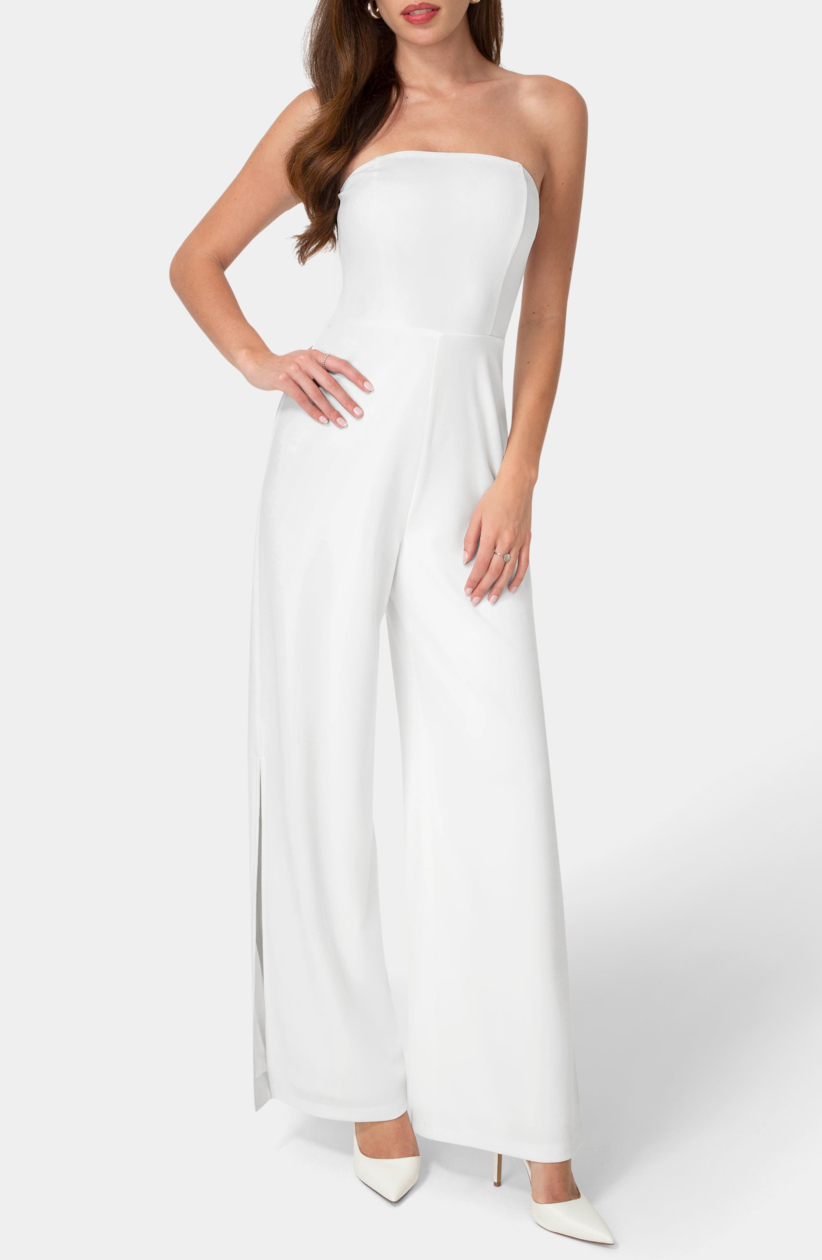 Bebe Strapless A-line Jumpsuit In White