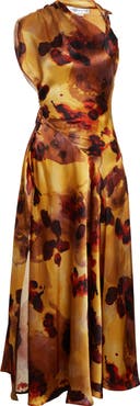 Victoria Beckham Abstract Floral Asymmetric Silk Midi Dress