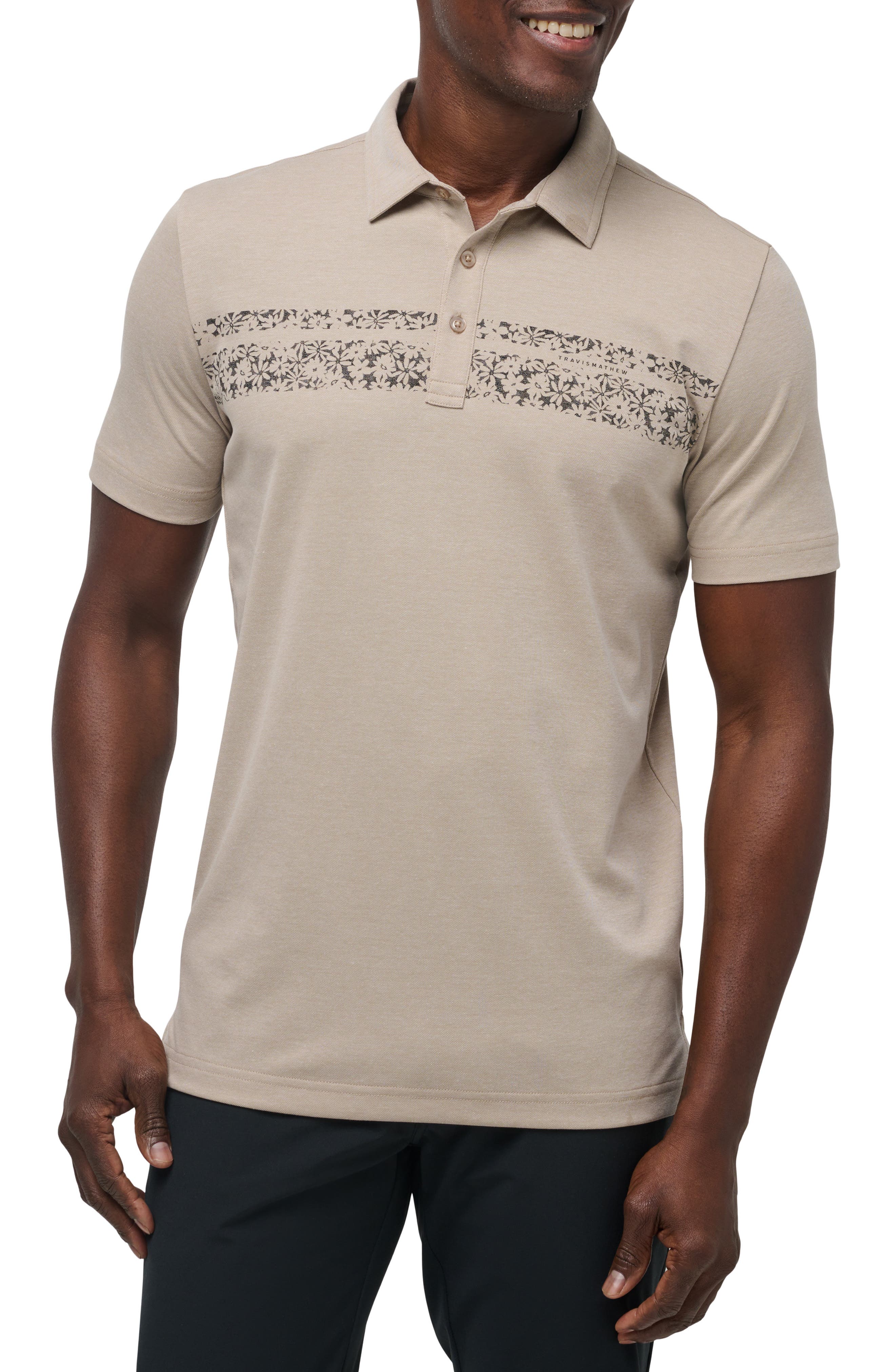TravisMathew Deserted Cove Floral Stripe Piqué Polo
