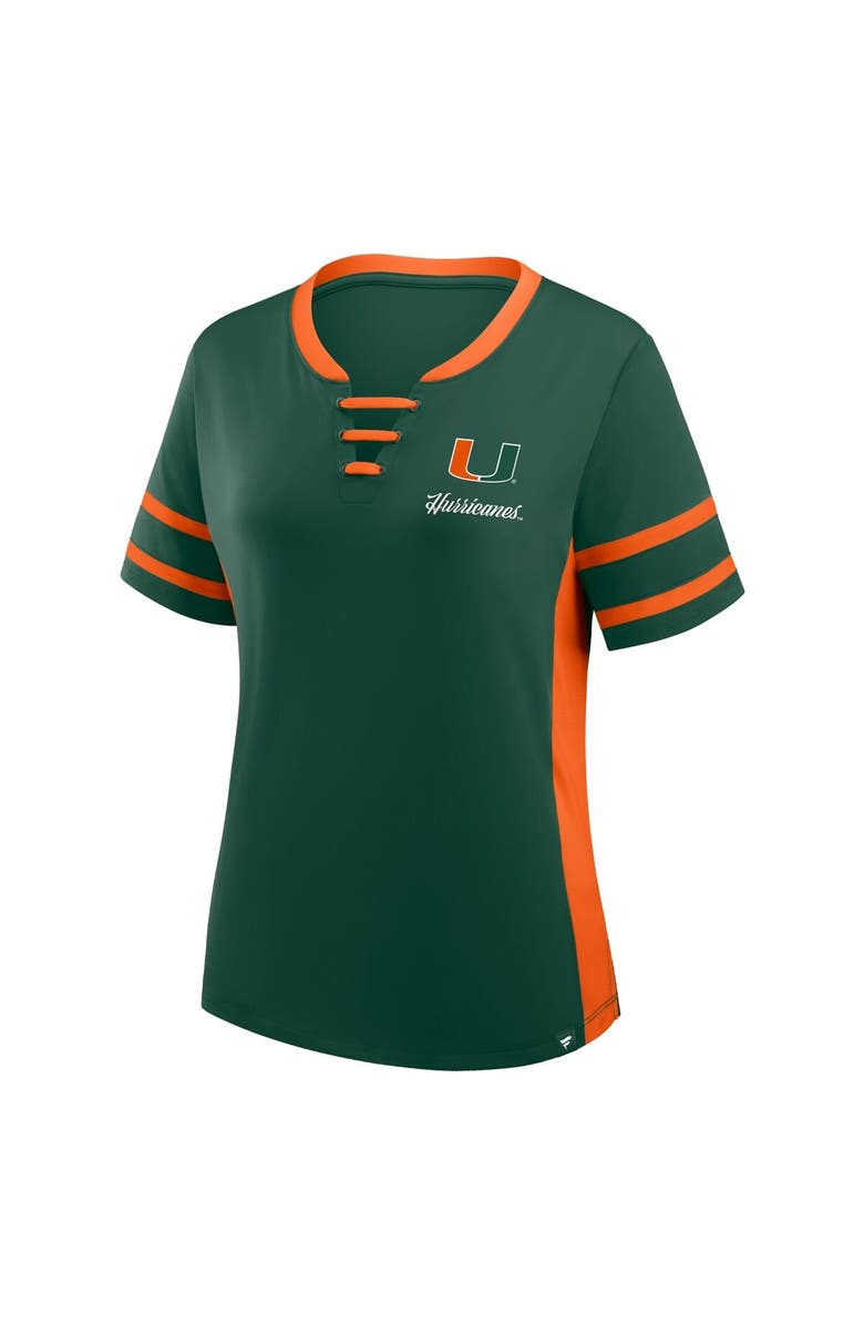 FANATICS Women's Fanatics Green/Orange Miami Hurricanes Be Fearless Athena Lace-Up T-Shirt, Alternate, color, Green