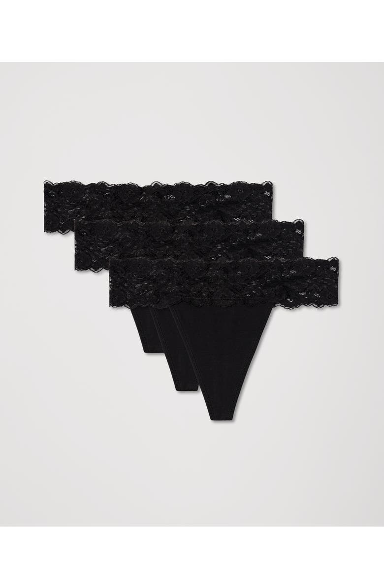 Pact Lace Waist Thong 3-Pack Made With Organic Cotton, Alternate, color, Black