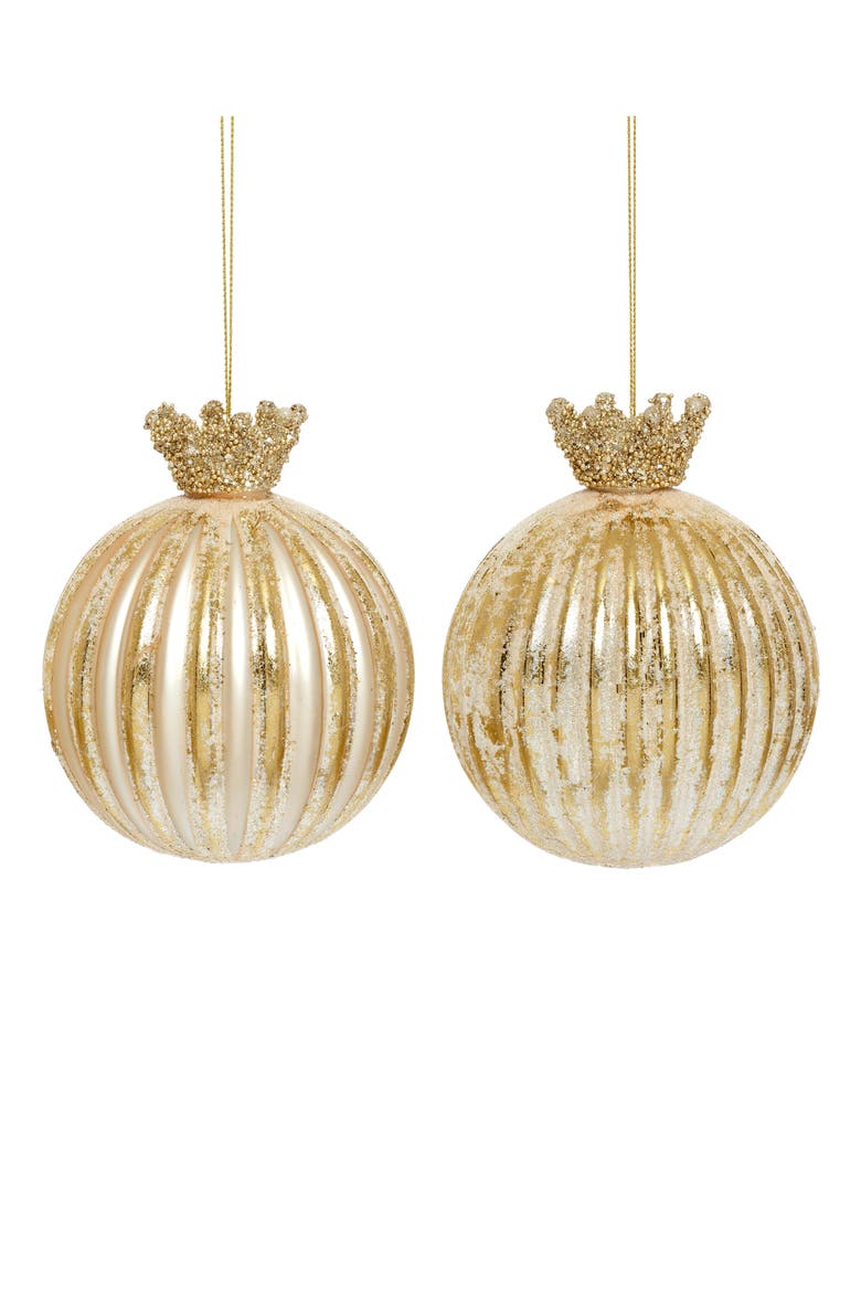 Crown Flute Ball Ornament, Set of 12, Main, color, Brass