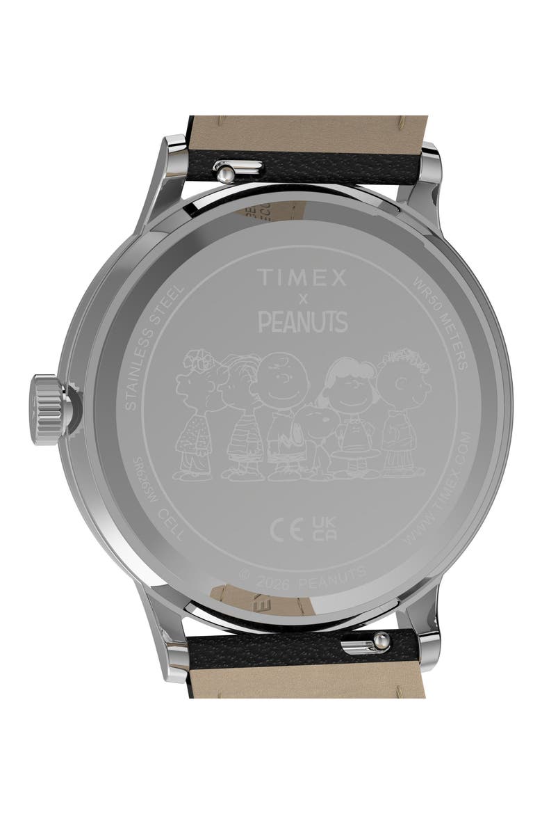 Peanuts Waterbury Classic Leather Strap Watch, 40mm, Alternate, color, BLACK