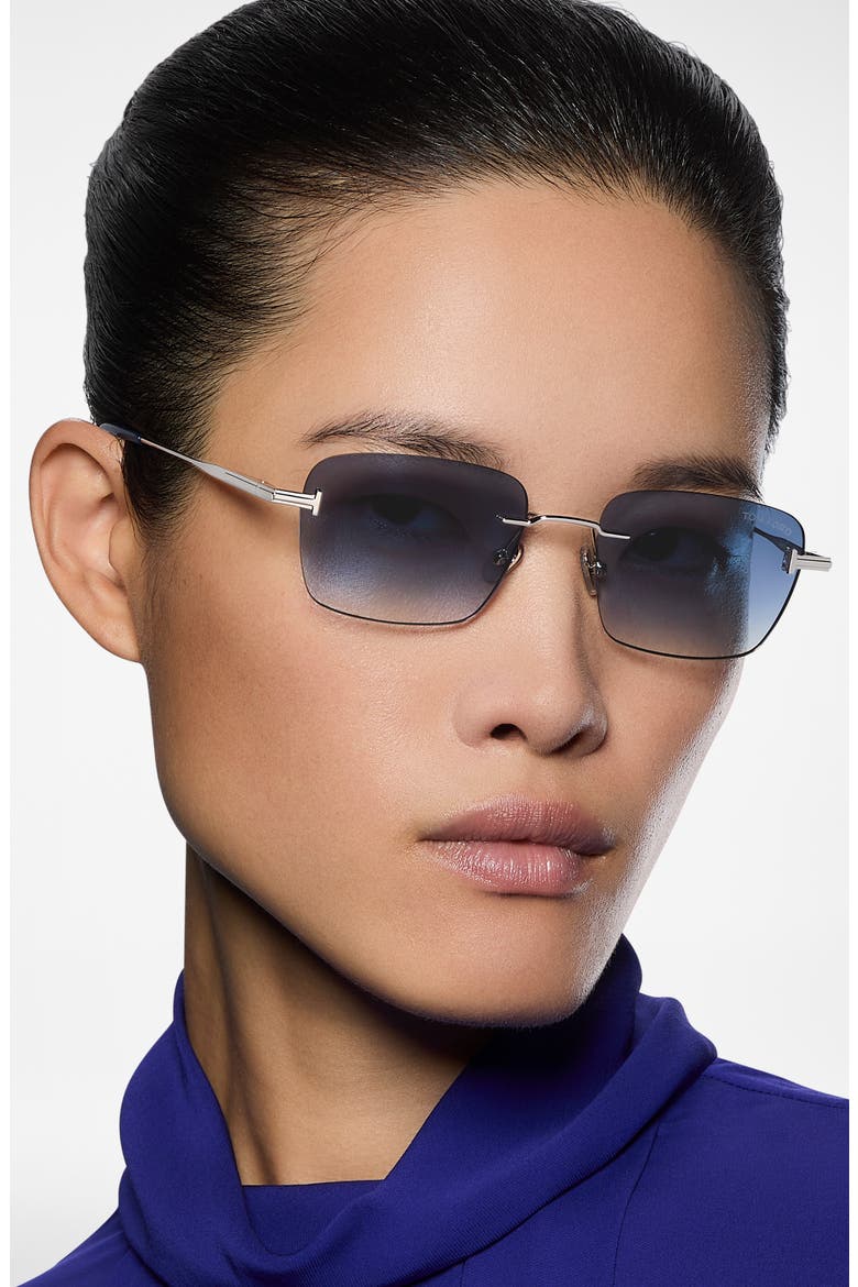 Jake 54mm Gradient Rectangular Sunglasses, Alternate, color, SHINY PALLADIUM / BLUE LENS