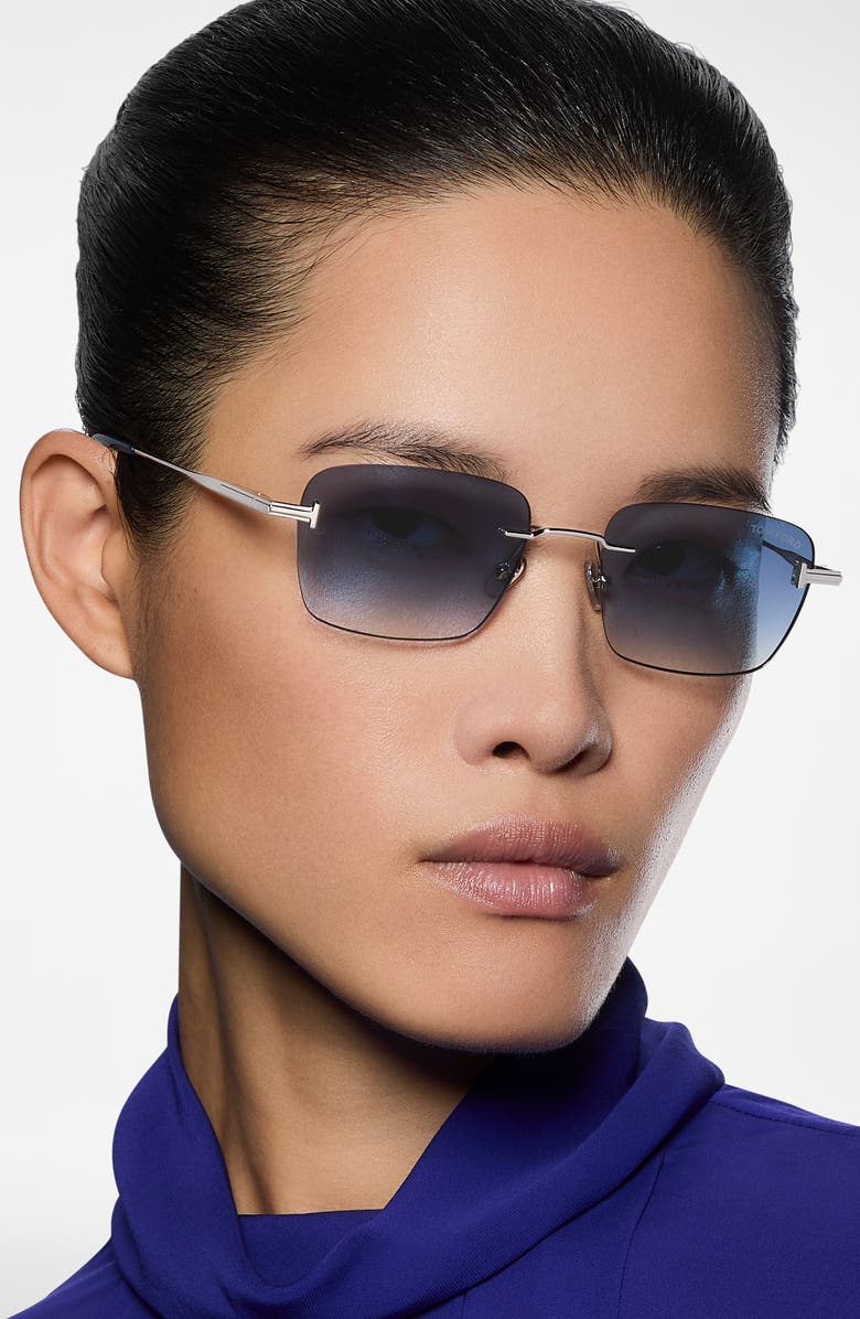 TOM FORD Jake 54mm Gradient Rectangular Sunglasses, Alternate, color, Shiny Palladium / Blue Lens