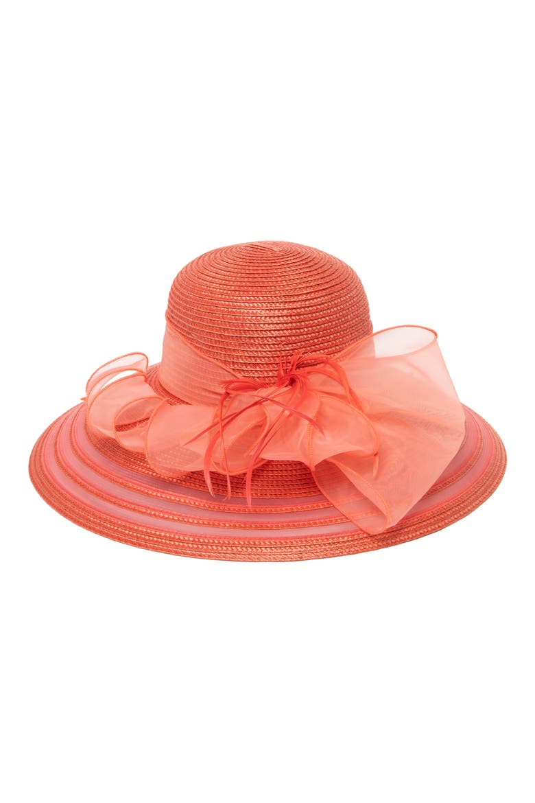 Wide Brim Organza Bow Hat, Main, color, CORAL