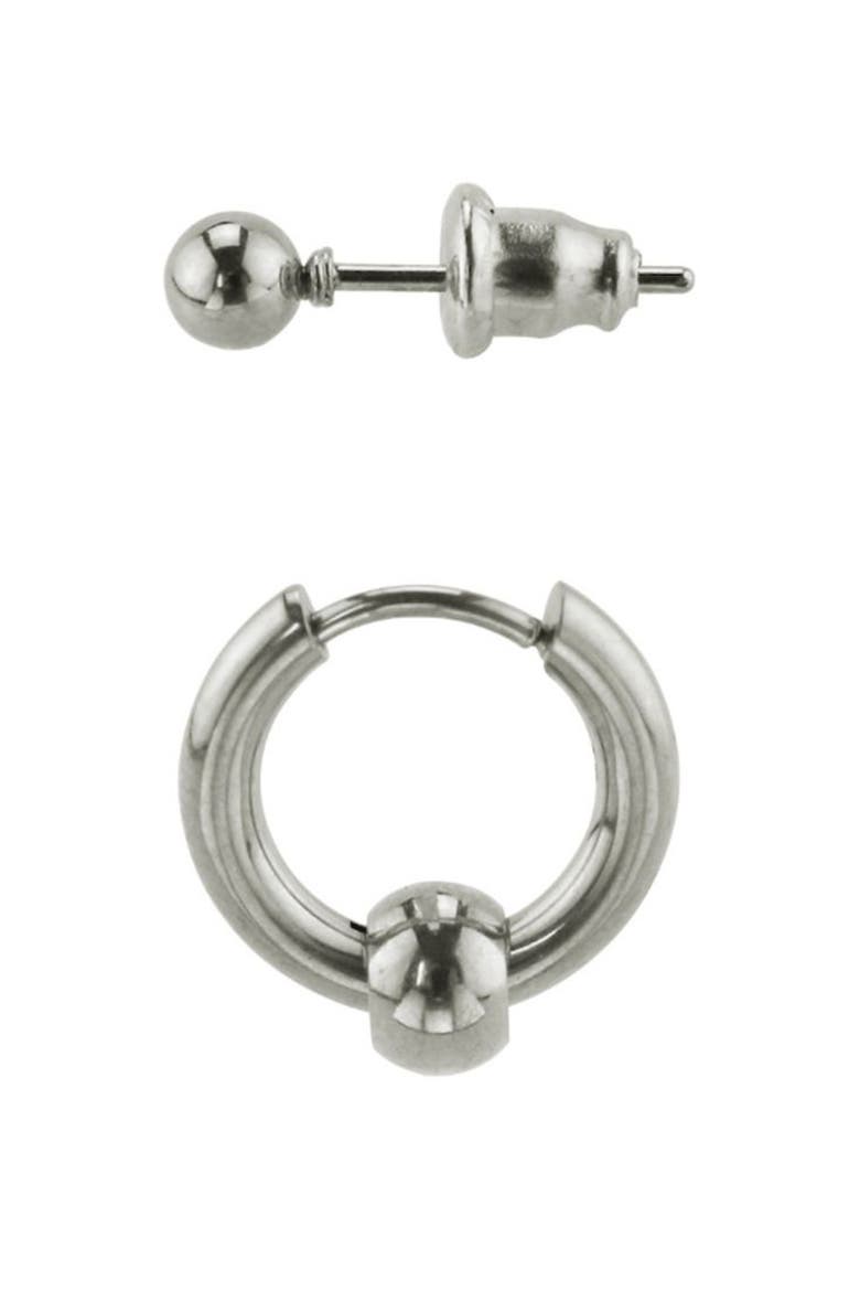 Ball Stud Earrings & Huggie Hoop Earrings Set, Alternate, color, SILVER