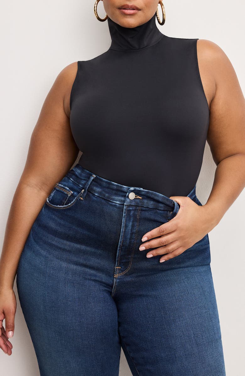 Good American Weightless Mock Neck Bodysuit, Alternate, color, Black001