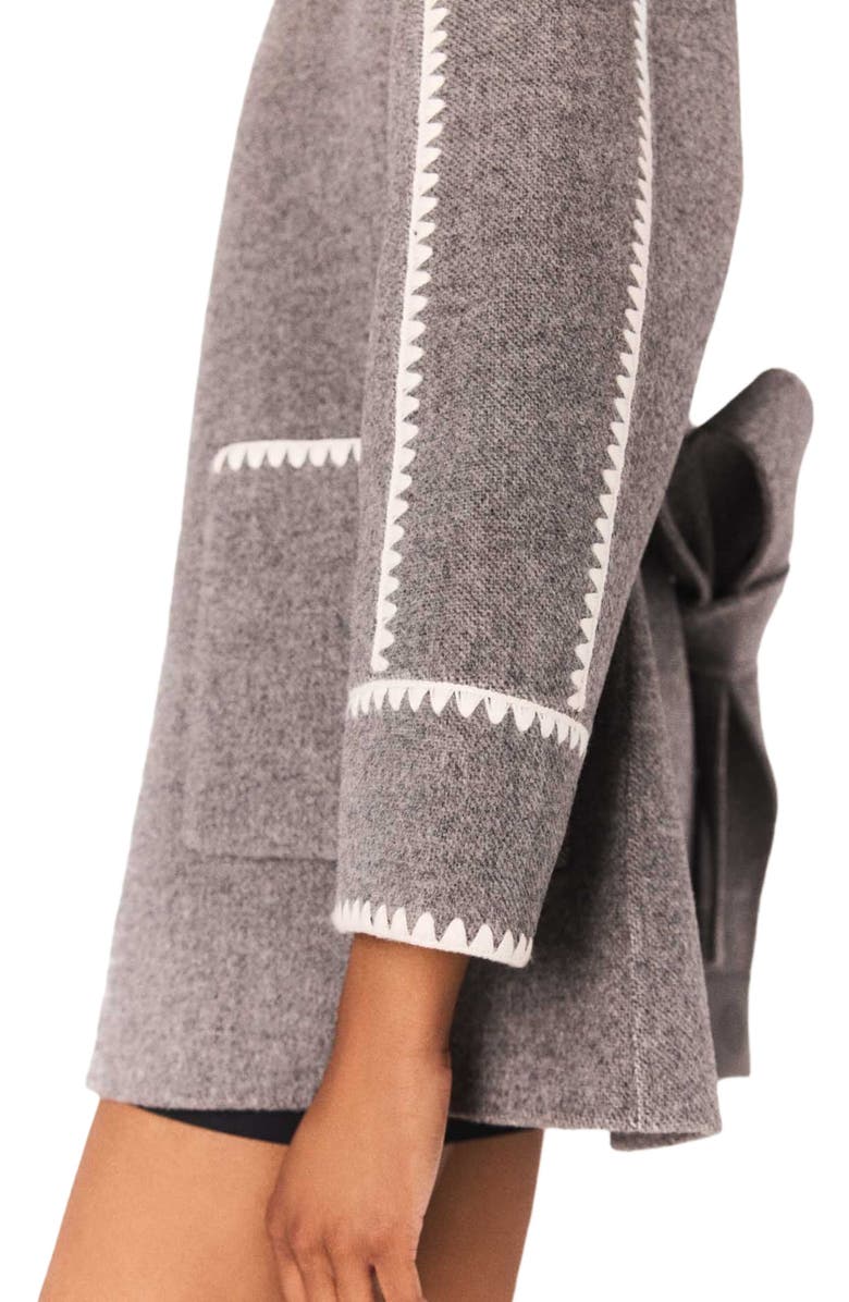 maje Double-faced coat with trim, Alternate, color, Grey/White