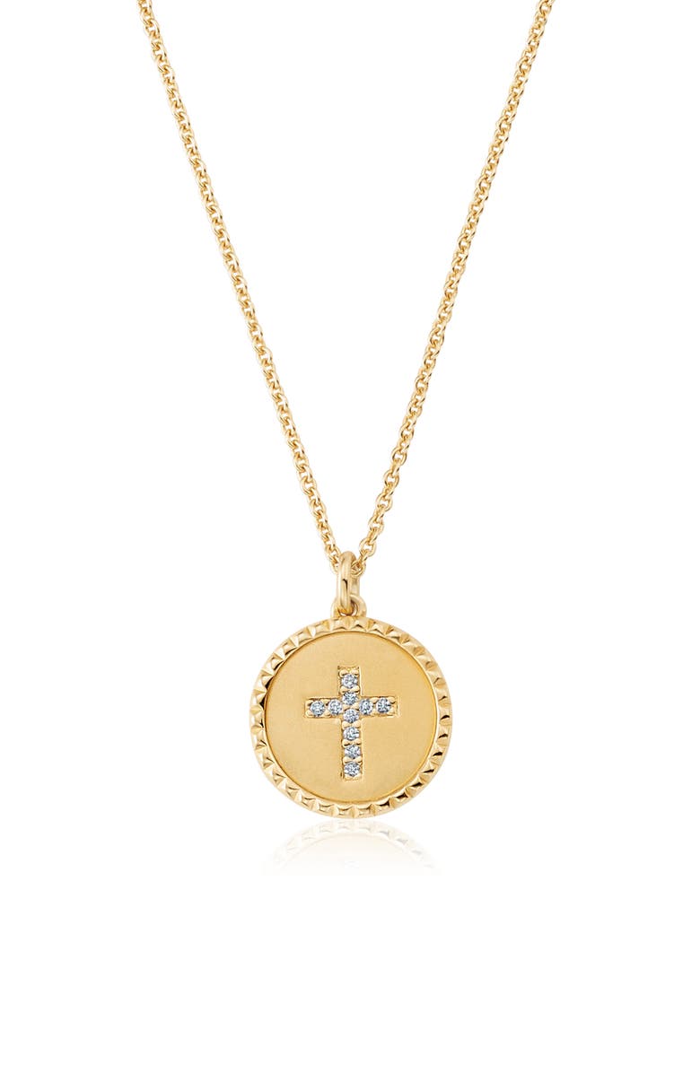 Crislu Brilliant Round Cross Medallion Pendant Necklace, Alternate, color, 18Kyg/ Clear Stone