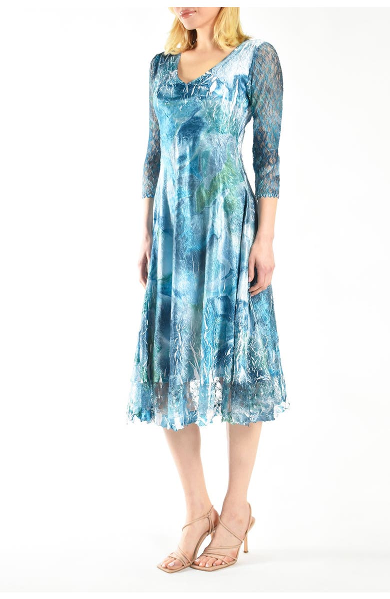 Komarov Painted  Printed Dress, Alternate, color, Turquoise Watrcolor