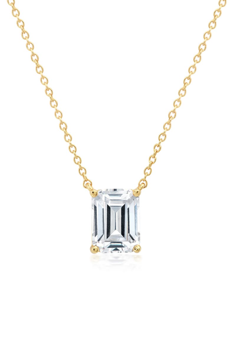Emerald Cut Cubic Zirconia Pendant Necklace, Main, color, 18KYG/ CLEAR STONE