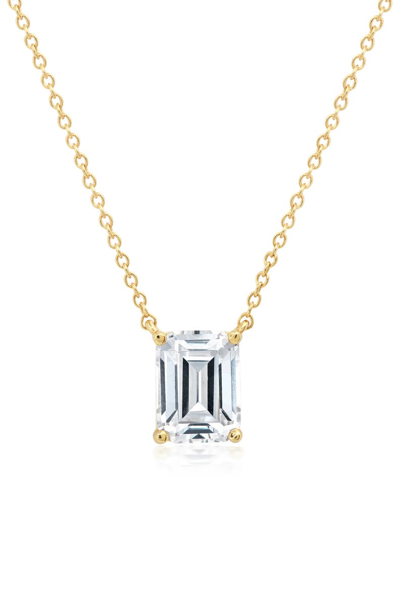 Crislu Emerald Cut Cubic Zirconia Pendant Necklace, Main, color, 18Kyg/ Clear Stone