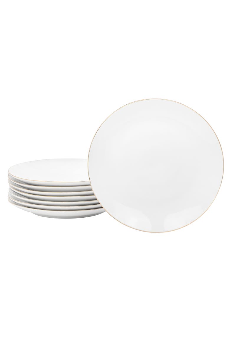 8 Piece 7.5 Inch Gold Banded Ceramic Dessert Plate Set, Main, color, Gold