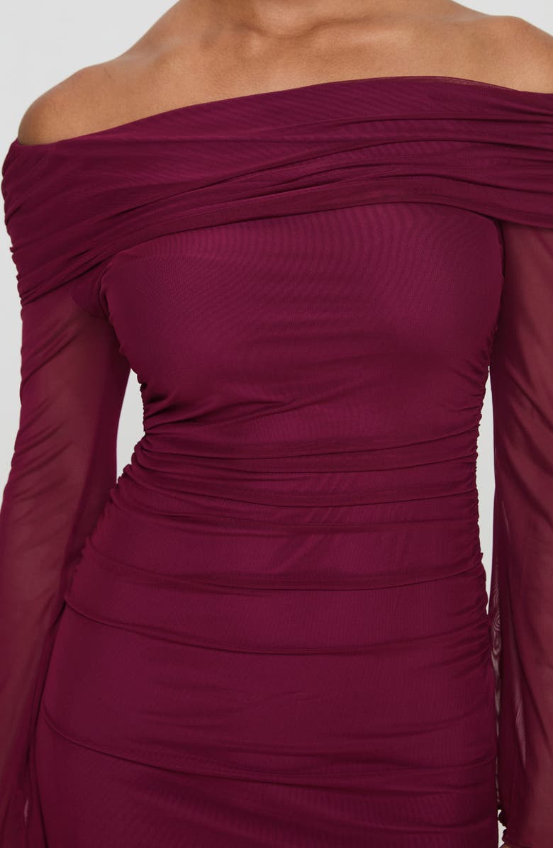 Princess Polly Consideration Off the Shoulder Long Sleeve Mesh Minidress, Alternate, color, Burgundy