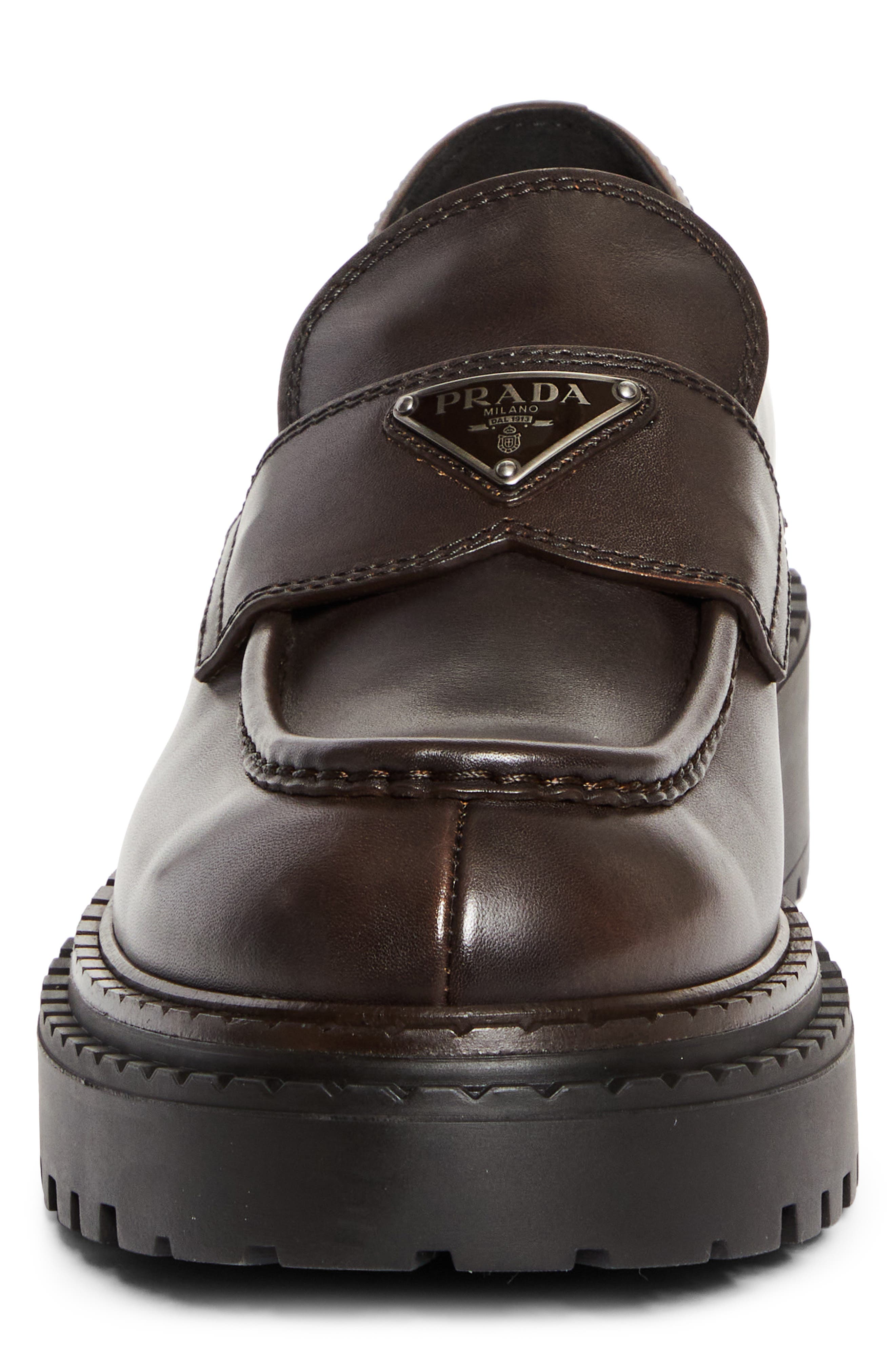 Prada Double Chocolate Platform Loafer, Alternate, color, 