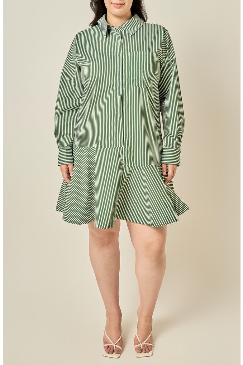 Striped Long Sleeve Flared Skirt Shirtdress, Main, color, DARK OLIVE