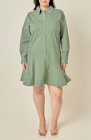 English Factory Striped Long Sleeve Flared Skirt Shirtdress
