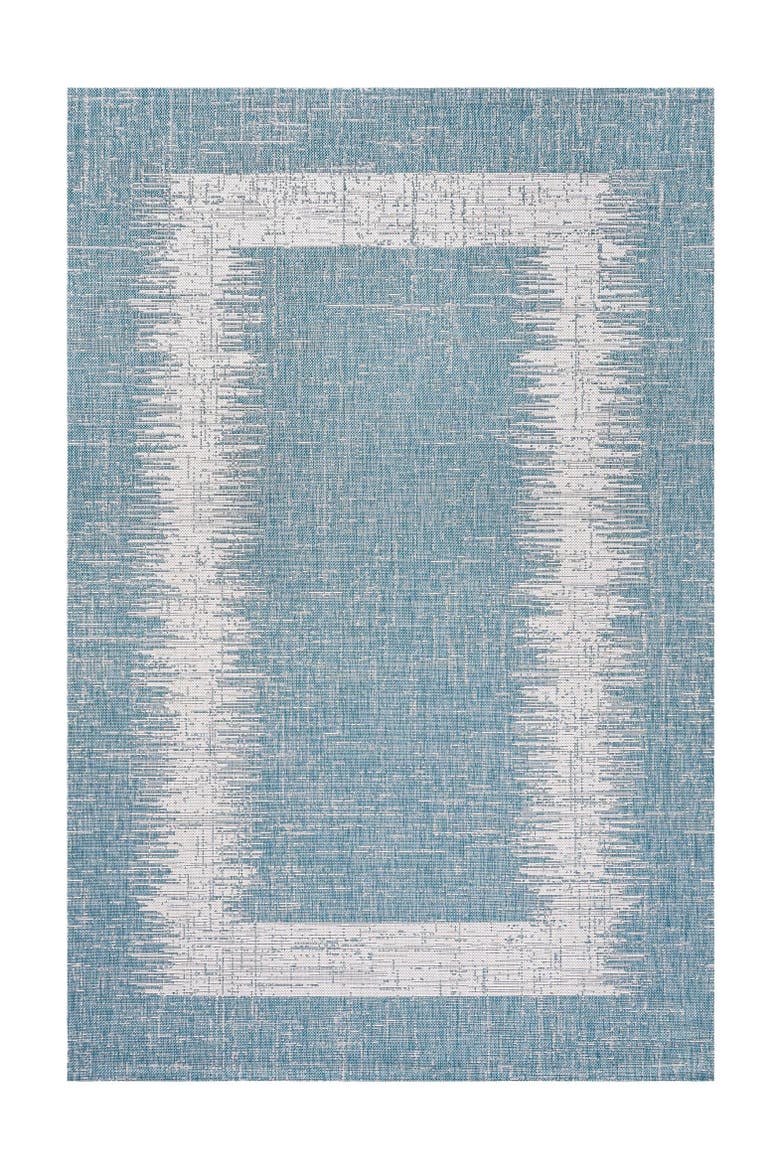 Scandi Minimalist Border Indoor/Outdoor Area Rug, Alternate, color, Aqua/Ivory