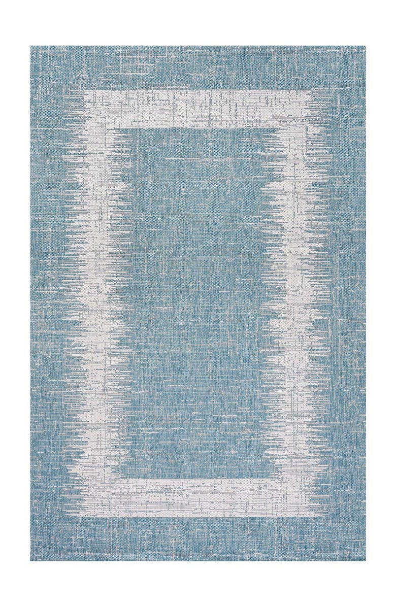 JONATHAN Y Scandi Minimalist Border Indoor/Outdoor Area Rug, Alternate, color, Aqua/Ivory