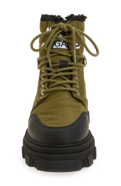 Ganni Faux Shearling Hiking Boot In Kalamata