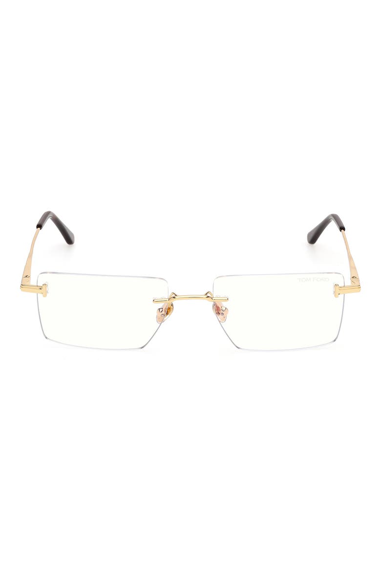 58mm Rectangular Blue Light Blocking Glasses, Main, color, SHINY TF GOLD GOLD BLUE BLOCK