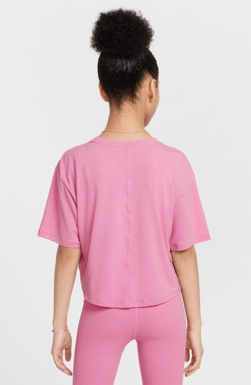 Nike One Relaxed Big Kids' (girls') Dri-fit Short-sleeve Top In Magic Flamingo/white