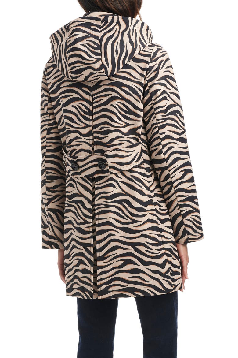 hooded water resistant a-line trench coat, Alternate, color, BOLD ZEBRA