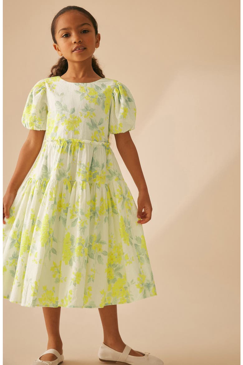 Apple Blossom Print Seersucker Dress, Alternate, color, YELLOW